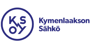 Logossa on ympyrän sisällä kirjaimet "K S O Y" ja oikealla puolella vaalealla pohjalla lihavoitu sininen teksti "Kymenlaakson Sähkö".