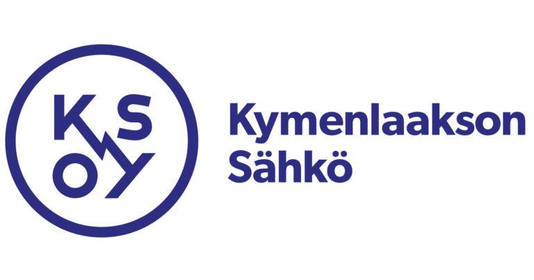 Logossa on ympyrän sisällä kirjaimet "K S O Y" ja oikealla puolella vaalealla pohjalla lihavoitu sininen teksti "Kymenlaakson Sähkö".
