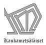 A geometric, abstract logo above the word "Kaukametsäläiset" written in a decorative, Gothic-style font. The logo consists of angular, intertwined lines forming a stylized shape.